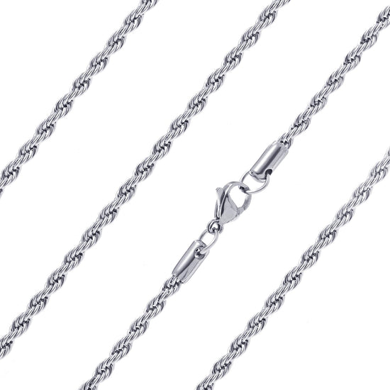Ardú Mens Rope Chain - 28 inch 3mm Stainless Steel Plated | Waterproof & Tarnish Resistant | Heavy Jewellery for Men