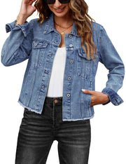women’s medium blue denim jacket – Frayed Style
