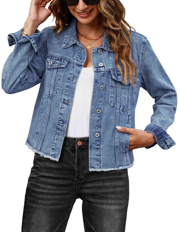 women’s medium blue denim jacket – Frayed Style