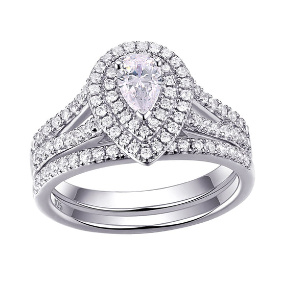 Newshe Jewellery Wedding Engagement Ring for Women Bridal Set AAAAA Cz 925 Sterling Silver 1.3Ct Pear White Size 4