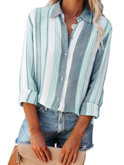 Aoudery Linen Striped Women's Button-Down Shirt