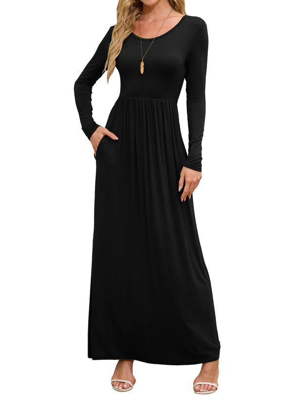DEARCASE Long Sleeve Black A-Line Maxi Dress