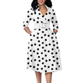 Elainone V-Neck A-Line Party Dress - Black Dot with Belt XXXL