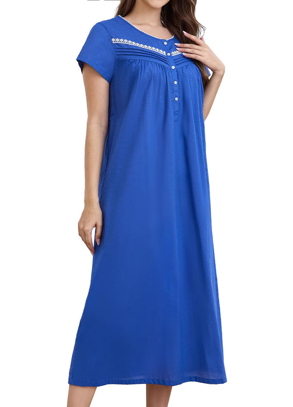 LuxeSoft Royal Blue Cotton Nightdress