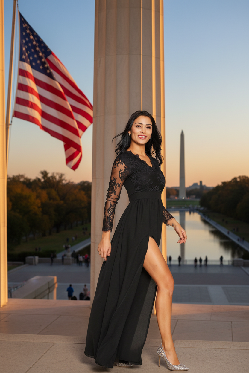 Elegant V-Neck Lace Evening Gown - Summer Chic