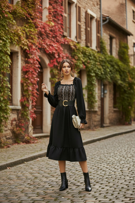 Chic Square-neck Midi Dress