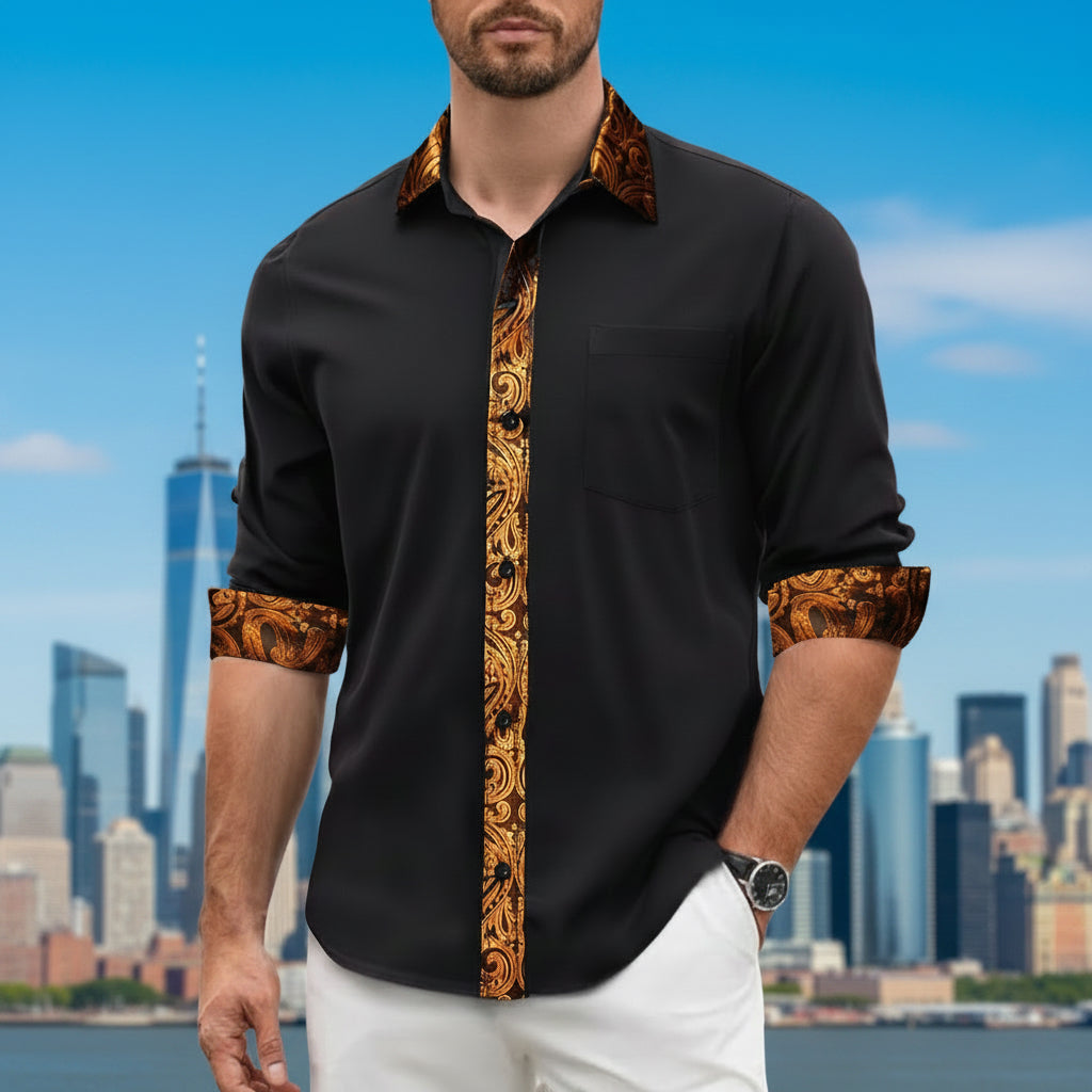 Barry.Wang Men's Formal Black Dress Shirt