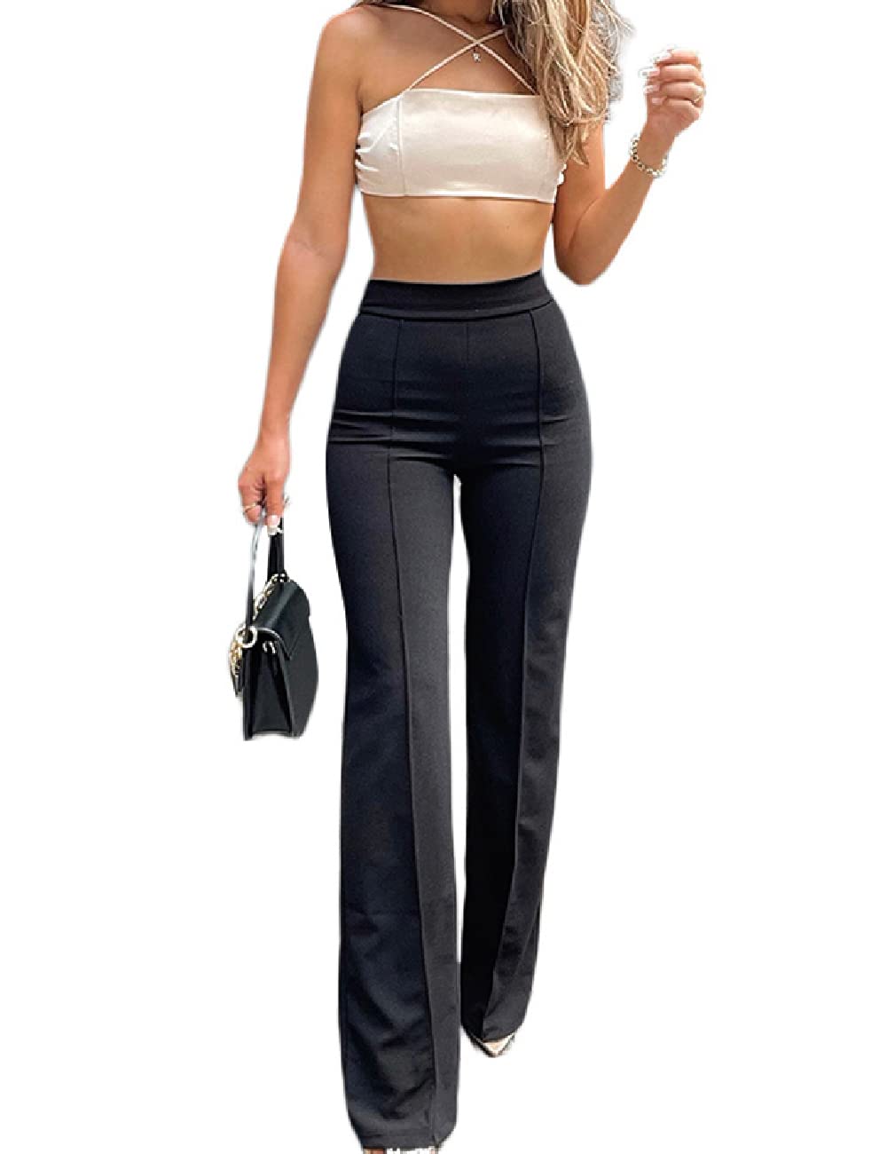 SleekWear Women's High Waist Flare Dress Pants