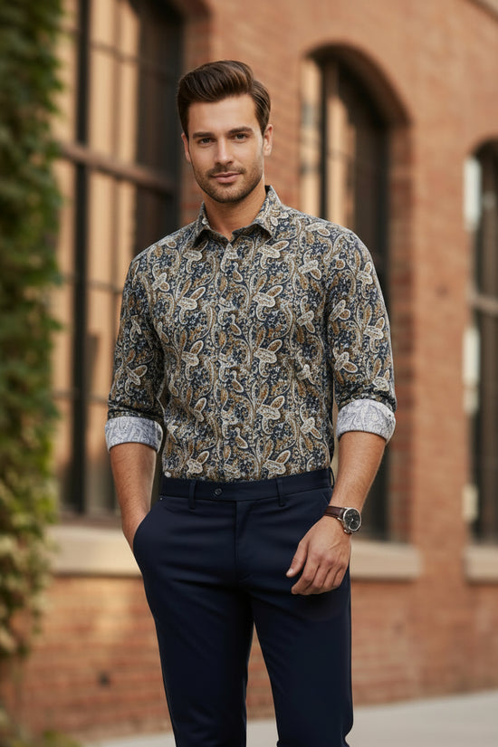 COOFANDY Classic Floral Western Shirt - Comfort Fit, Long Sleeve