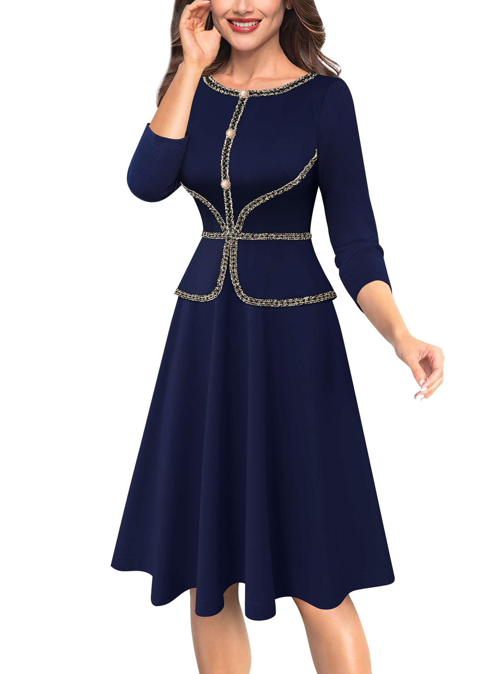 VFSHOW Women's 2024 Office Chic Peplum Dress - Navy XXL