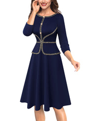 VFSHOW Women's 2024 Office Chic Peplum Dress - Navy XXL