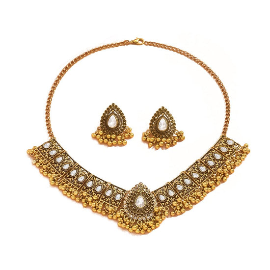 Indian Wedding Bridal Traditional Bohemian Jewellery Set For Women Girls Antique Oxidized Ethnic Party Prom Wear Statement Necklace Earring Tassel Bollywood Choker Punk Black Crystal Fashion Gift for Bride (Clear)