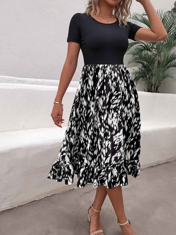 Leopard Print Ruffle Midi Dress