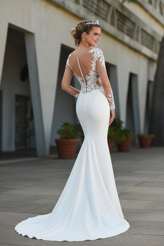 Thin Bride Simple Wedding Dress with Tail
