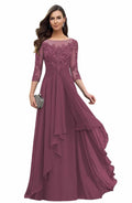 Elegant Mulberry Lace Mother's Gown with Sleeves