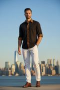 Barry.Wang Men's Formal Black Dress Shirt