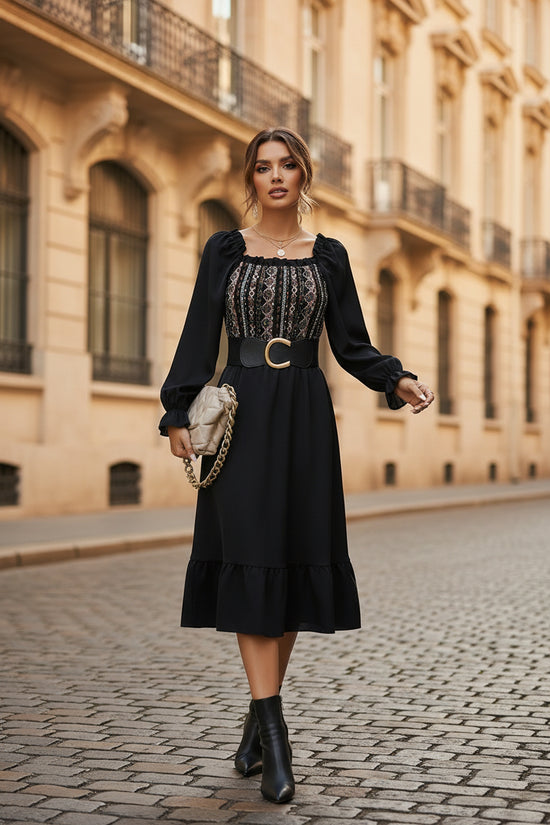Chic Square-neck Midi Dress