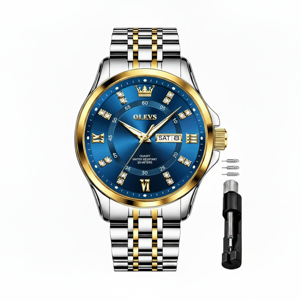 OLEVS Men's Blue Diamond Dial Business Watch