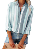 Aoudery Linen Striped Women's Button-Down Shirt