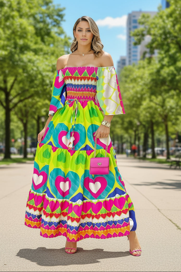 Stylish Print Off-Shoulder Gown