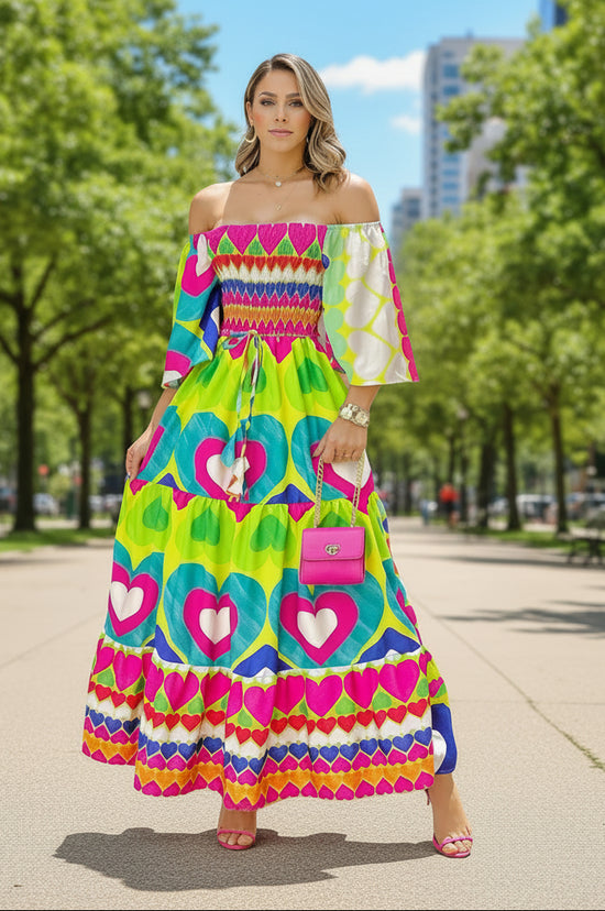 Stylish Print Off-Shoulder Gown