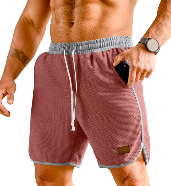 Pink Waffle Weave Athletic Shorts for Men - JMIERR 7"