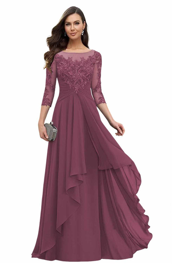 Elegant Mulberry Lace Mother's Gown with Sleeves