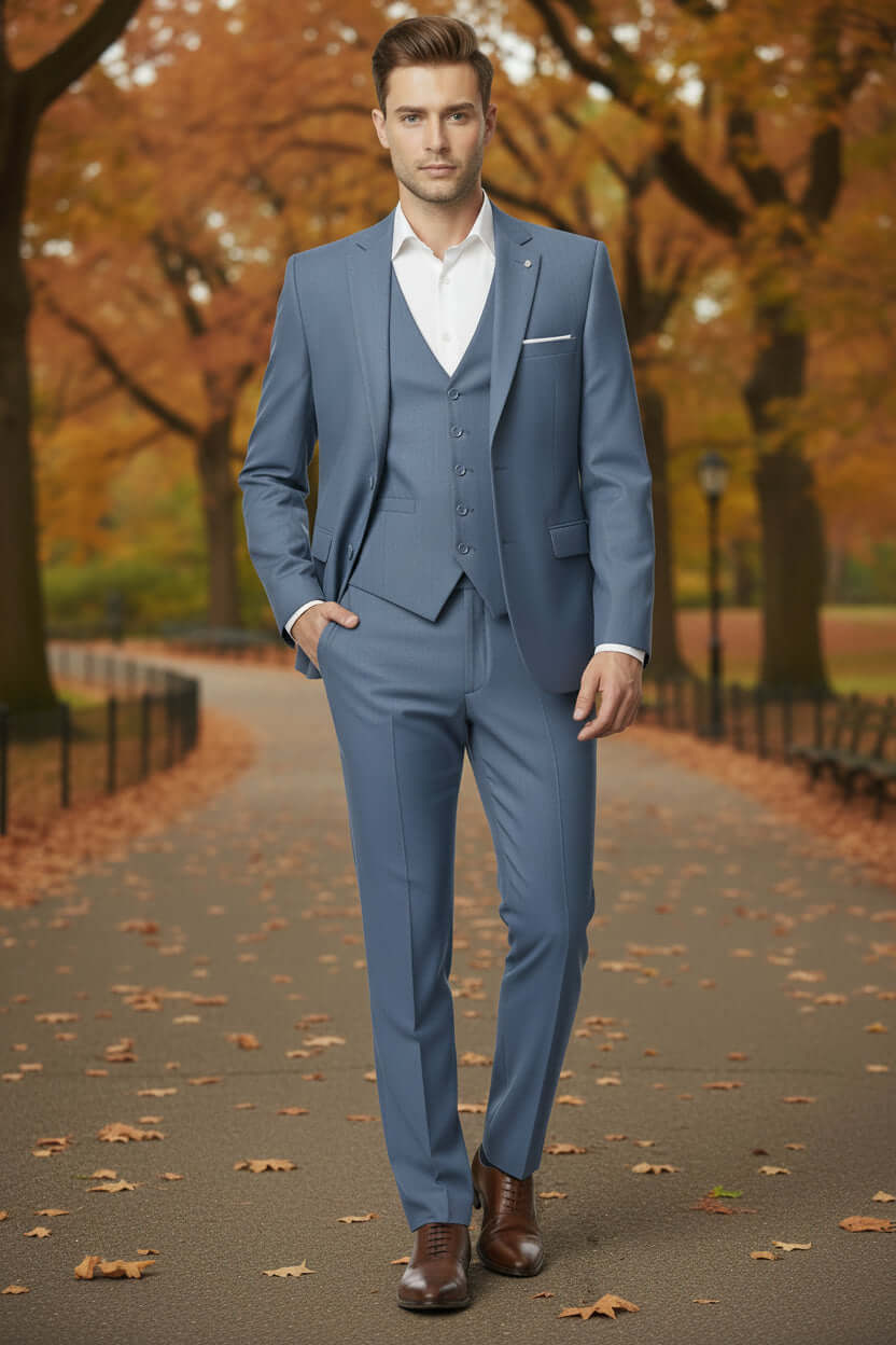 Navy Modern 3-Piece Men's Suit with Tie
