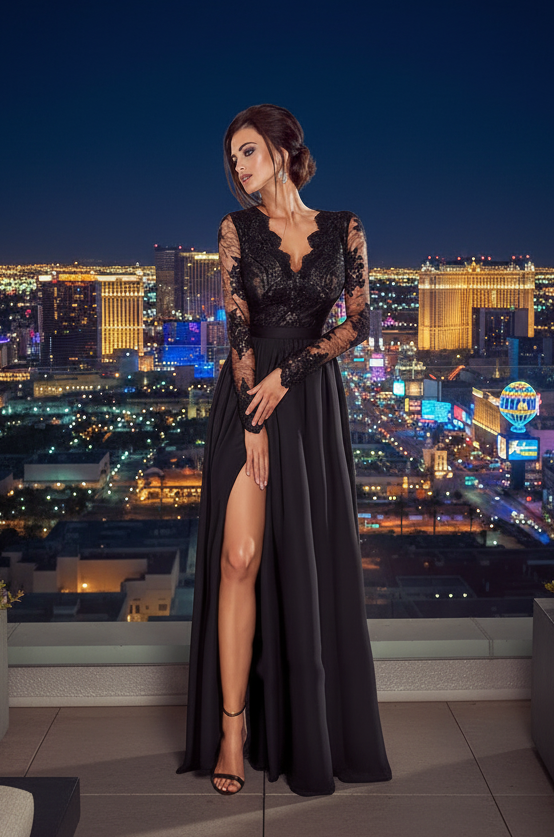 Elegant V-Neck Lace Evening Gown - Summer Chic