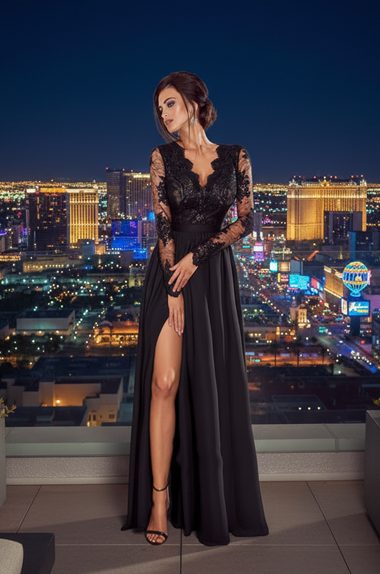 Elegant V-Neck Lace Evening Gown - Summer Chic