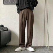 Men's Black Loose Straight Dress Pants for Office Casual