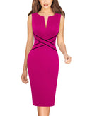 VFSHOW Office Chic Crisscross Waist Pencil Dress - Hot Pink Large