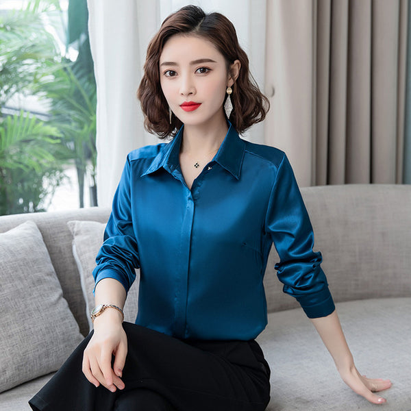 Elegant Satin Silk Shirt for Women in Office Style