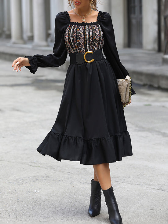 Chic Square-neck Midi Dress