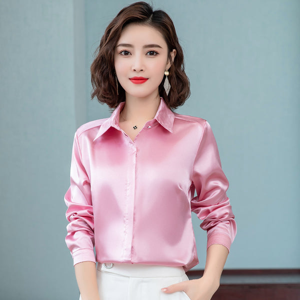 Elegant Satin Silk Shirt for Women in Office Style