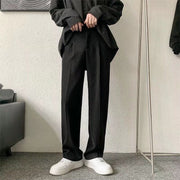 Men's Black Loose Straight Dress Pants for Office Casual