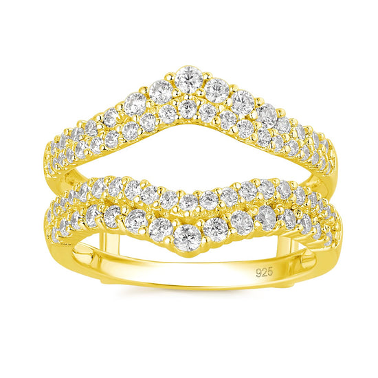 Newshe Jewellery AAAAA Curved Bridal Ring Enhancer Guard for Women 925 Sterling Silver Yellow Gold Engagement Rings Size 7