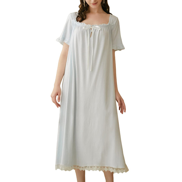 Chic Princess Cotton Victorian Sleep Dress - Blue XL