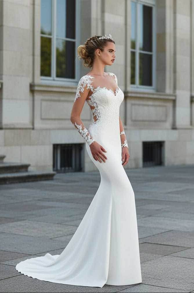 Thin Bride Simple Wedding Dress with Tail