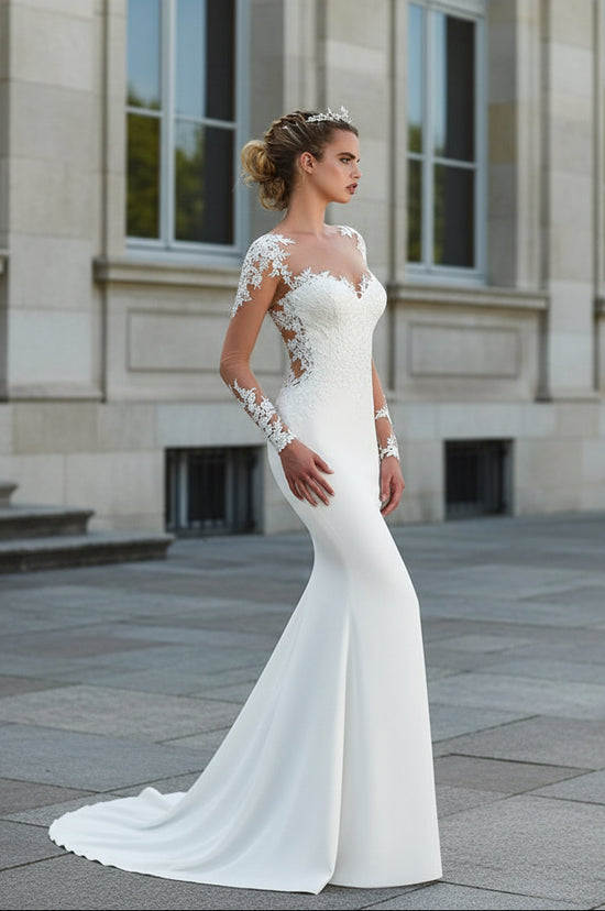 Thin Bride Simple Wedding Dress with Tail