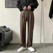 Men's Black Loose Straight Dress Pants for Office Casual