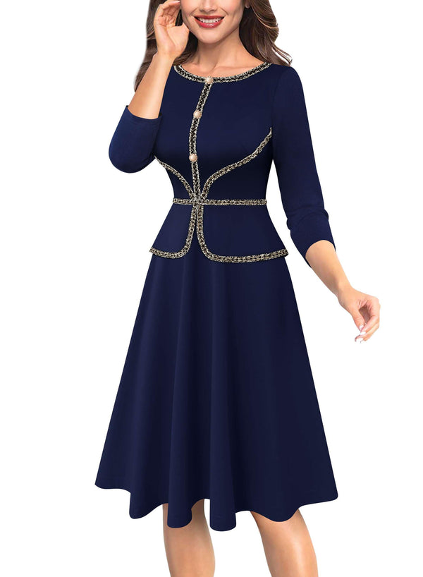 VFSHOW Women's 2024 Office Chic Peplum Dress - Navy XXL