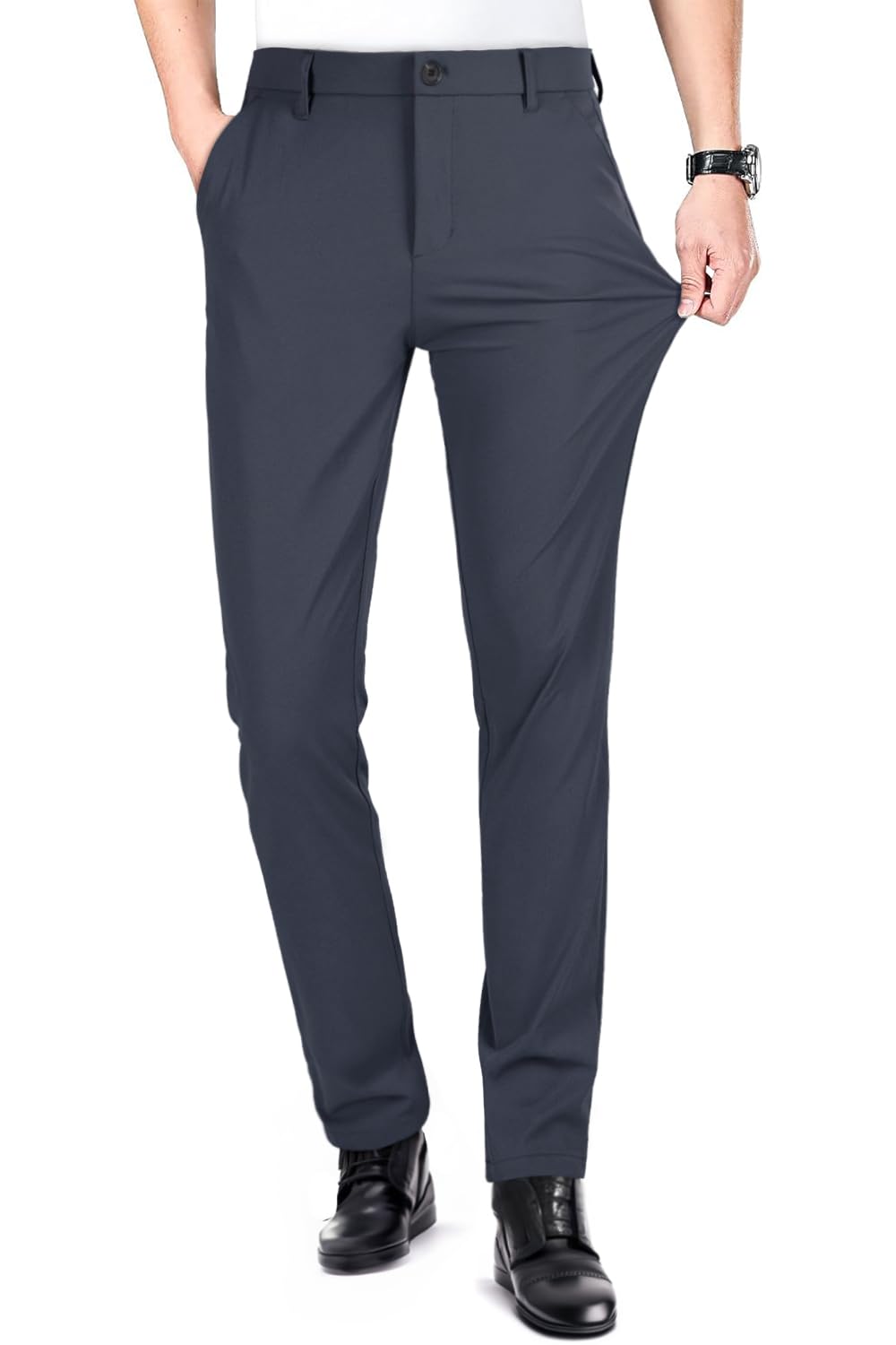 GINGTTO Mens Adaptive Slim Dress Slacks Blue Size 28