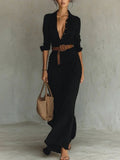 Women’s Shirt Dress – Elegant Long-Sleeve Belted Office Dress