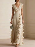 Women's V-Neck Ruffle Maxi Dress