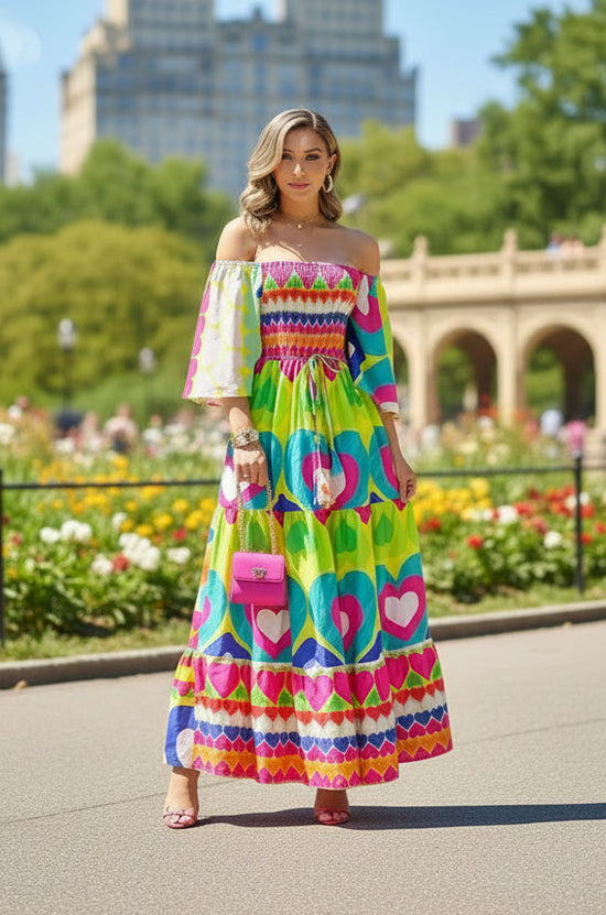 Stylish Print Off-Shoulder Gown