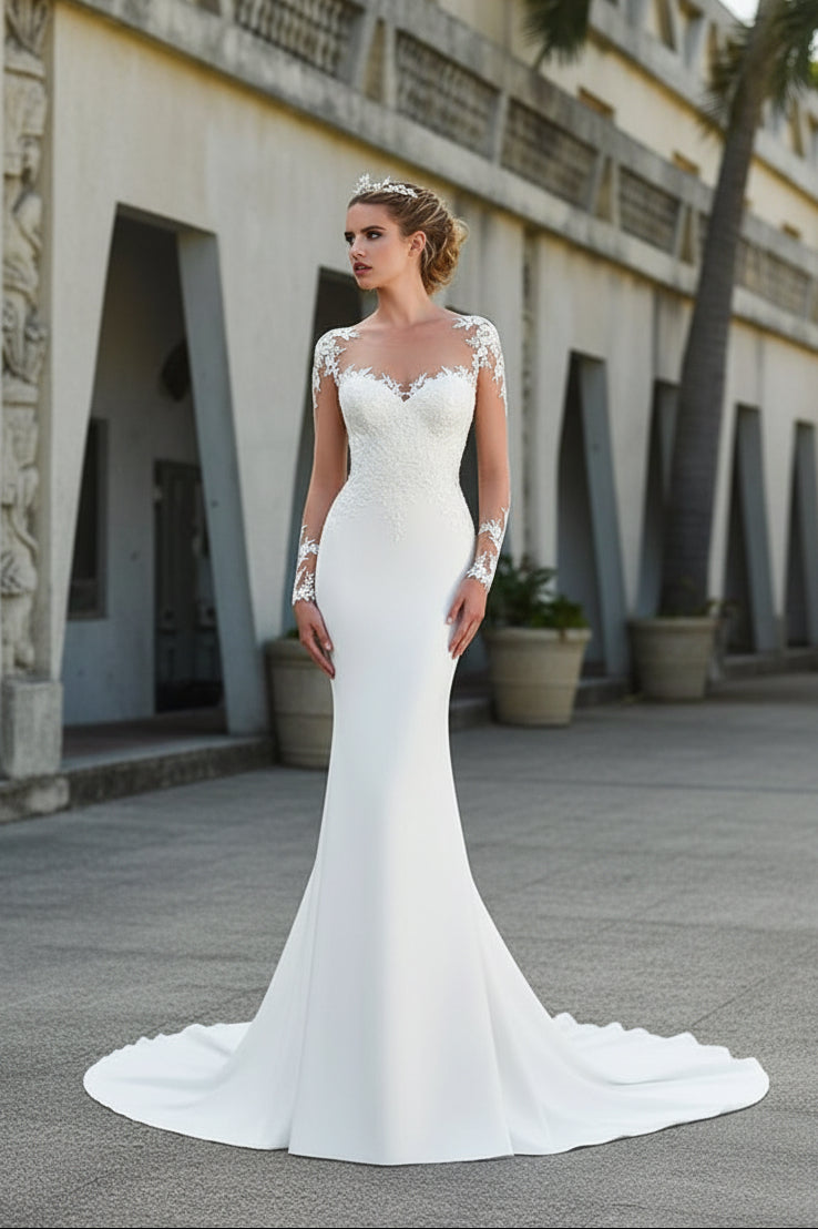 Thin Bride Simple Wedding Dress with Tail