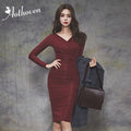 Burgundy Bodycon Midi Dress for Office and Parties